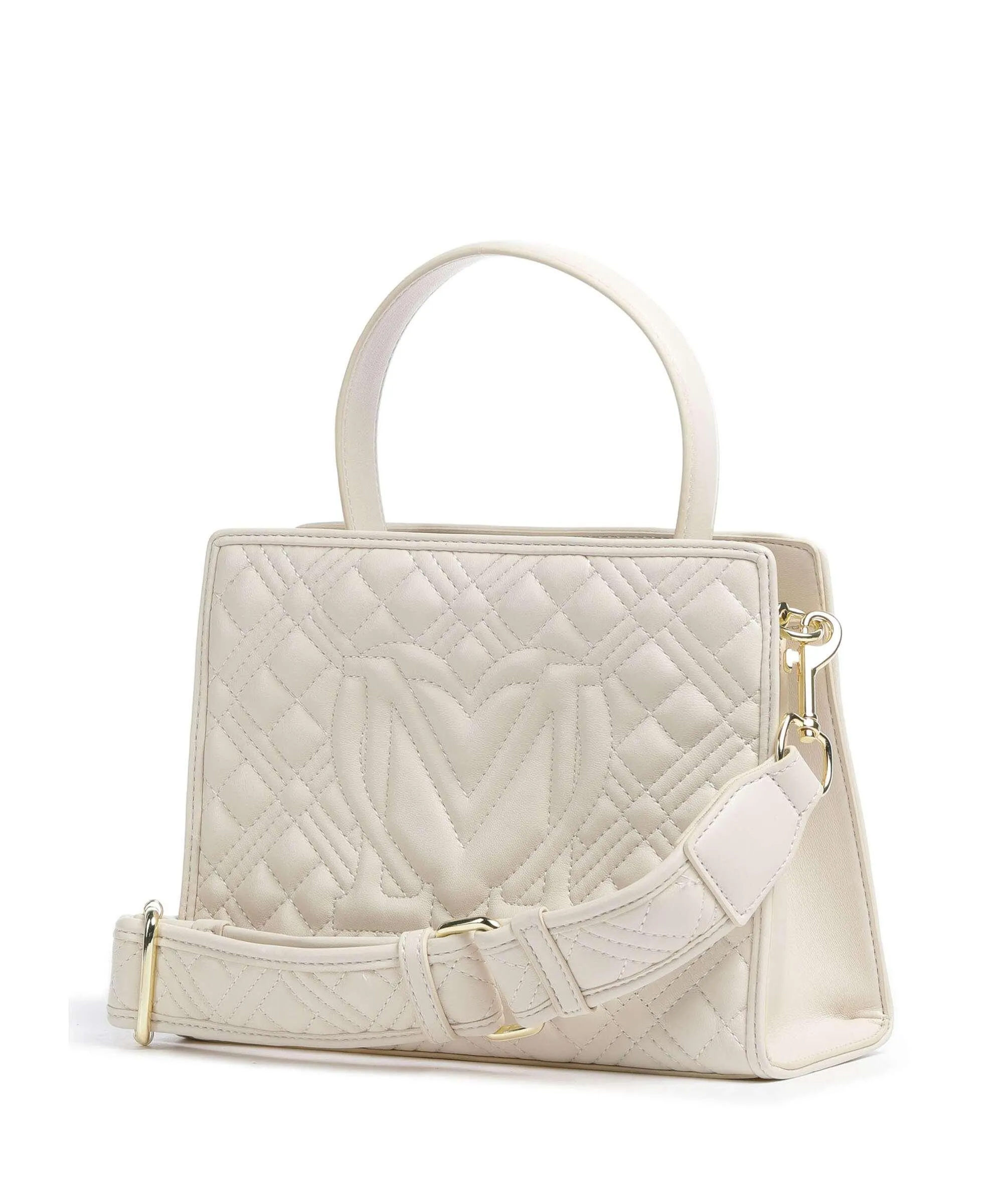  Love Moschino Quilted Borsa a mano pelle sintetica avorio  