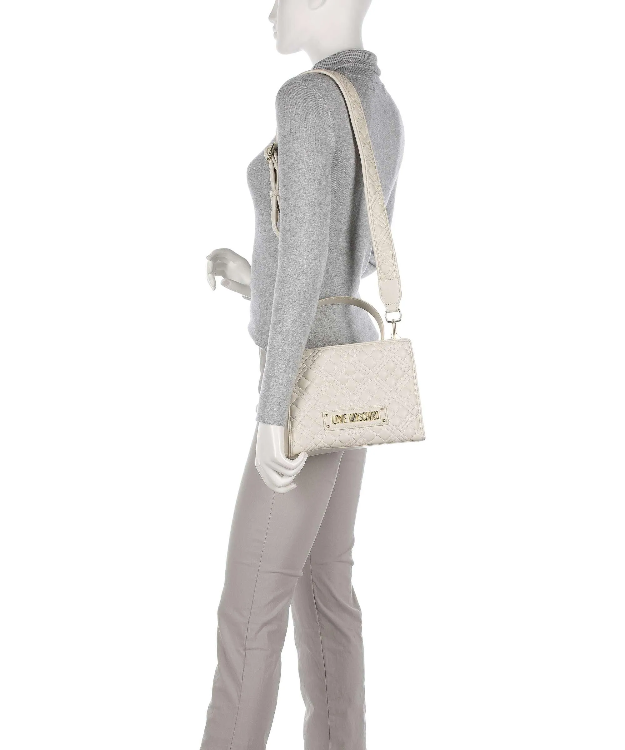  Love Moschino Quilted Borsa a mano pelle sintetica avorio  