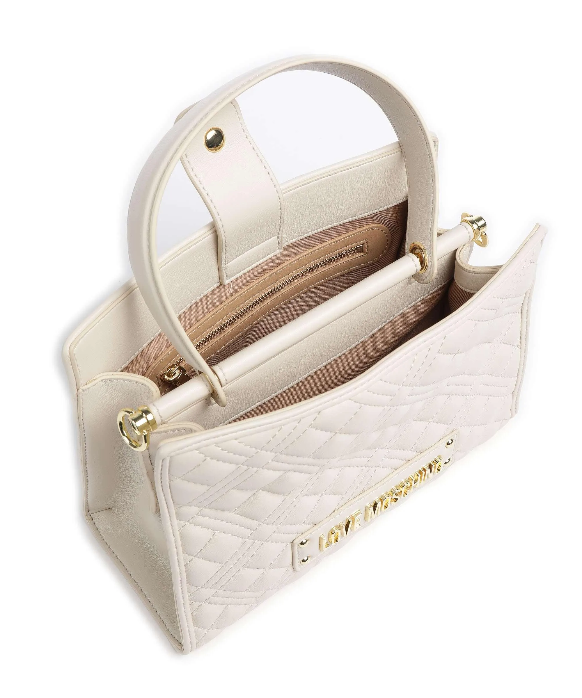  Love Moschino Quilted Borsa a mano pelle sintetica avorio  