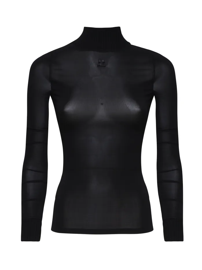 MAGLIA A COLLO ALTO ADERENTE CON TESSUTO SEMITRASPARENTE