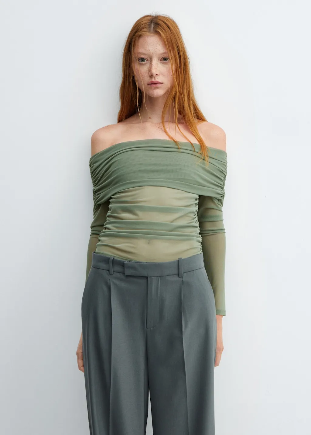 Maglietta tulle off-shoulder
