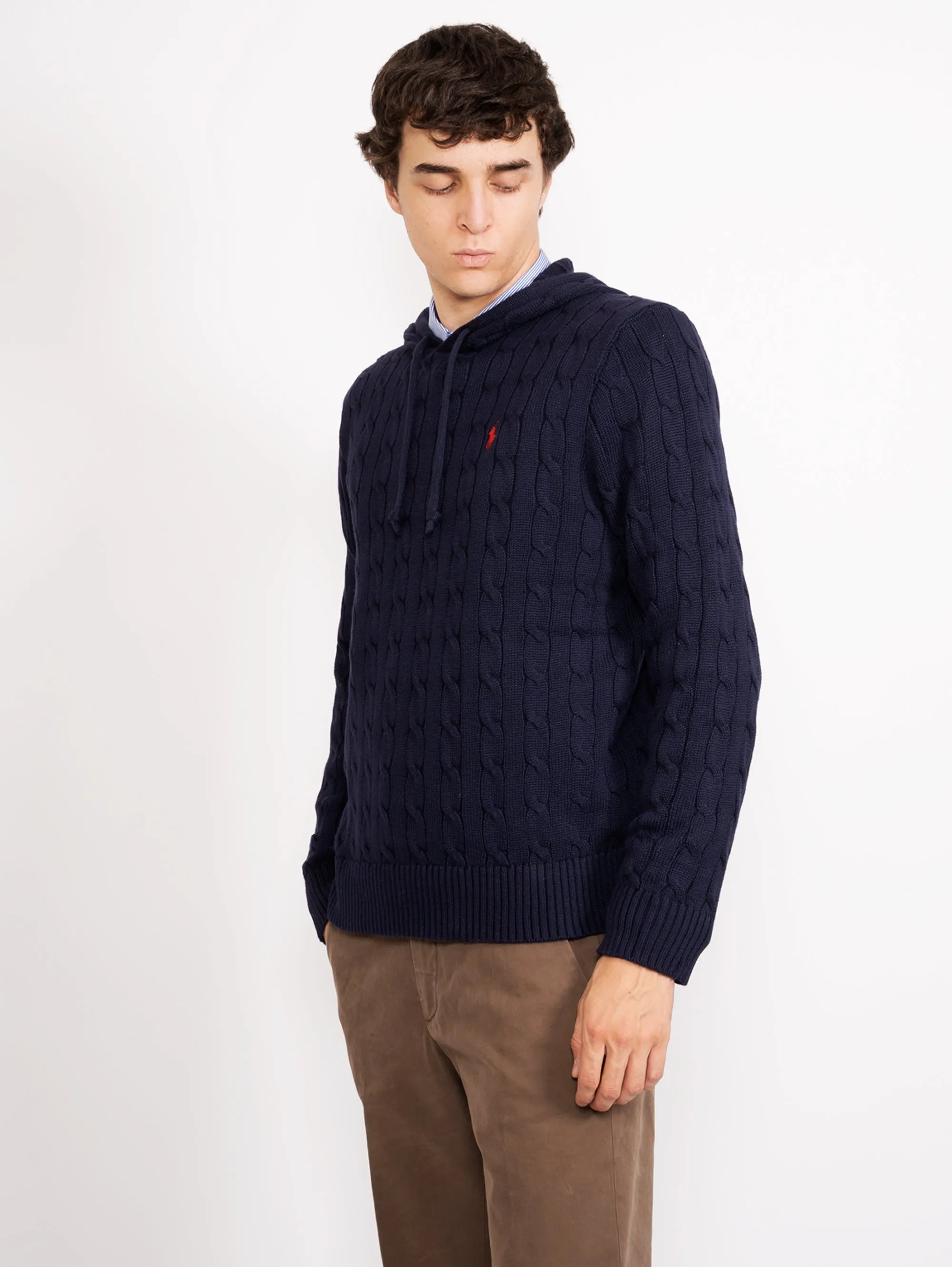 Maglione a Trecce con Cappuccio Blu