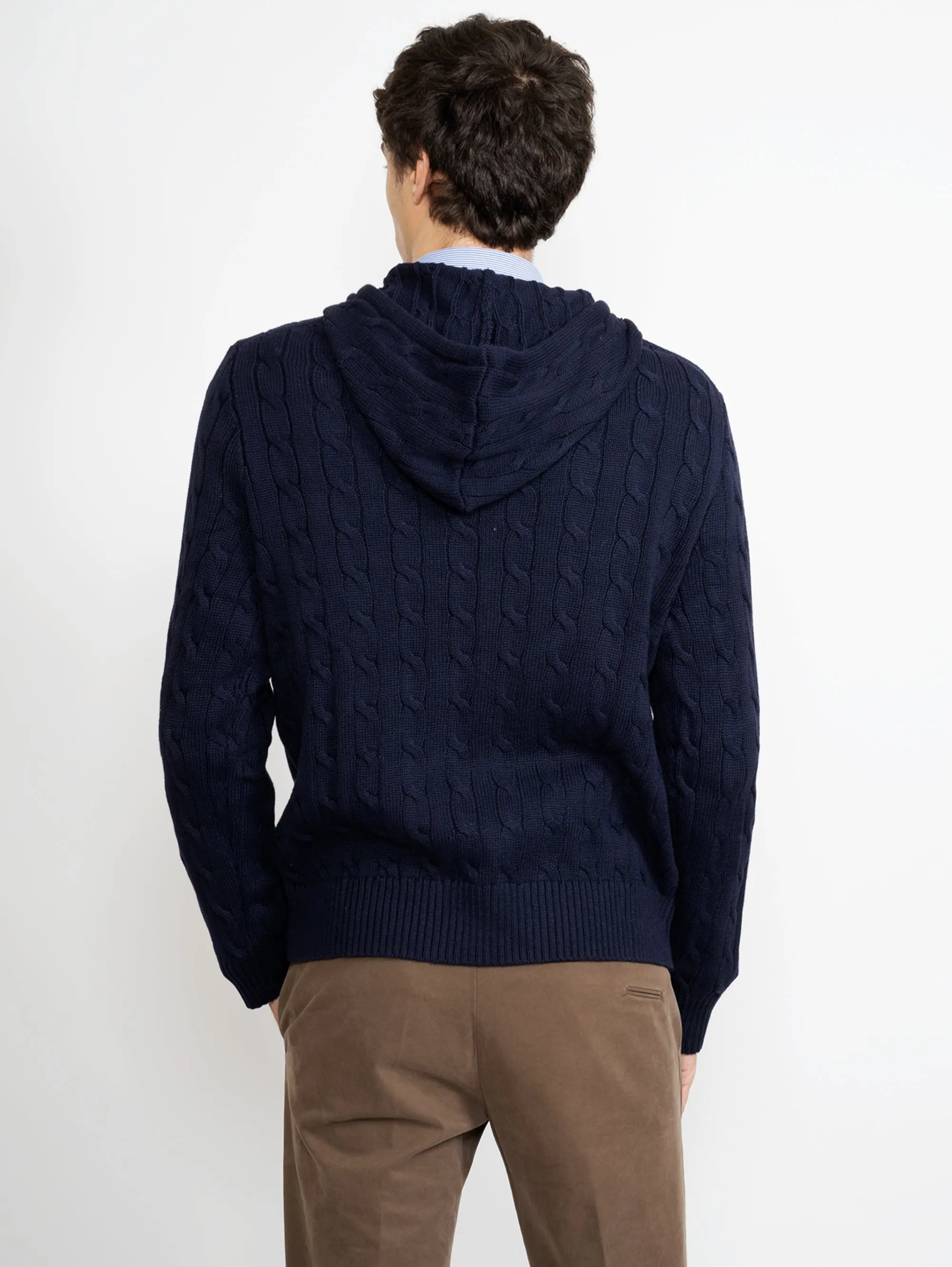 Maglione a Trecce con Cappuccio Blu