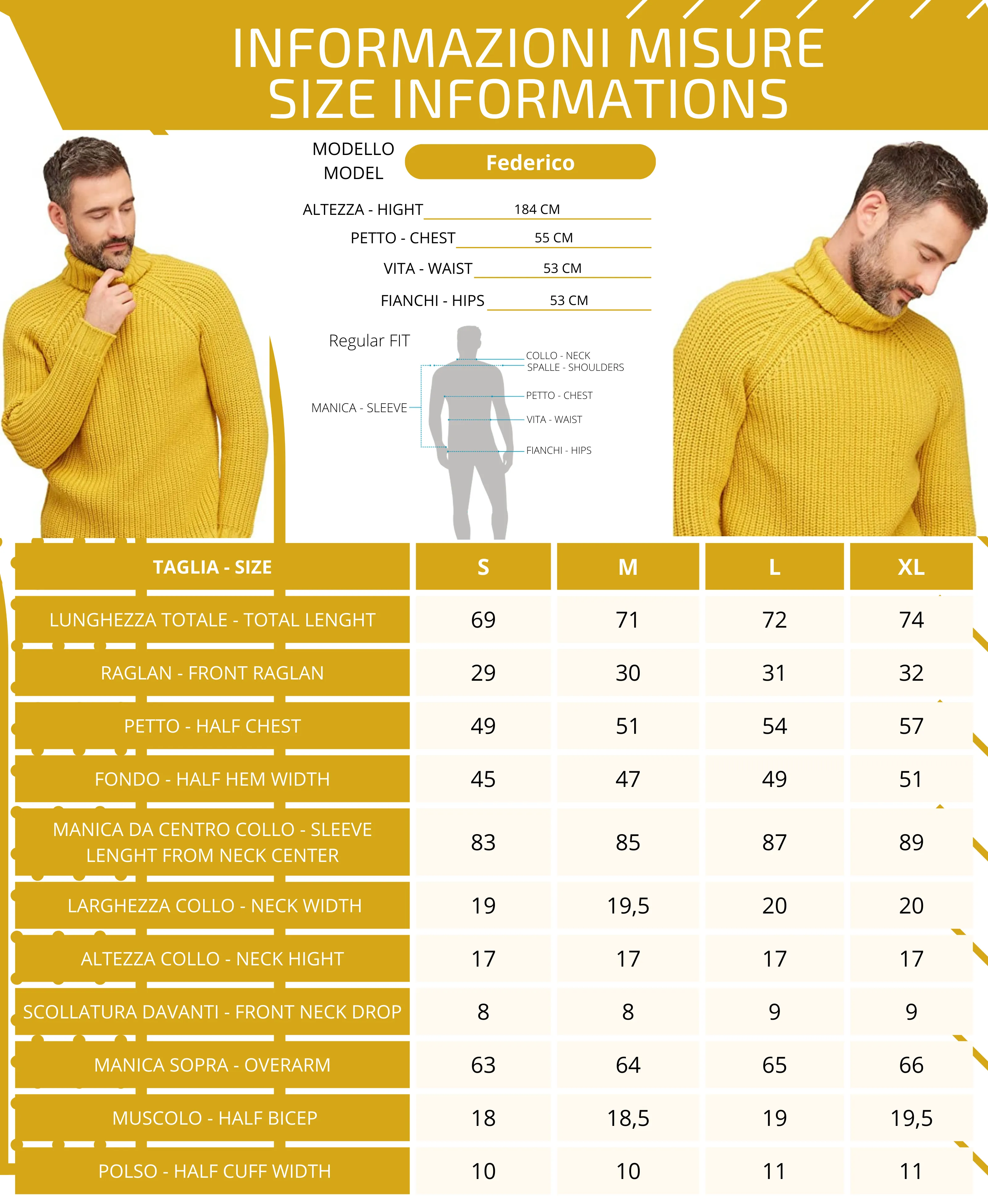 Maglione Dolcevita a Collo Alto - Uomo, Autunno/Inverno - 100% Lana Merino | Brunella Gori