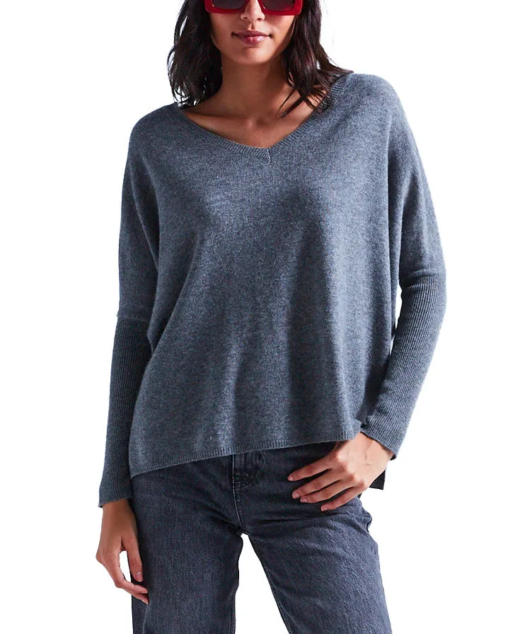 Maglione scollato cashmere grigio