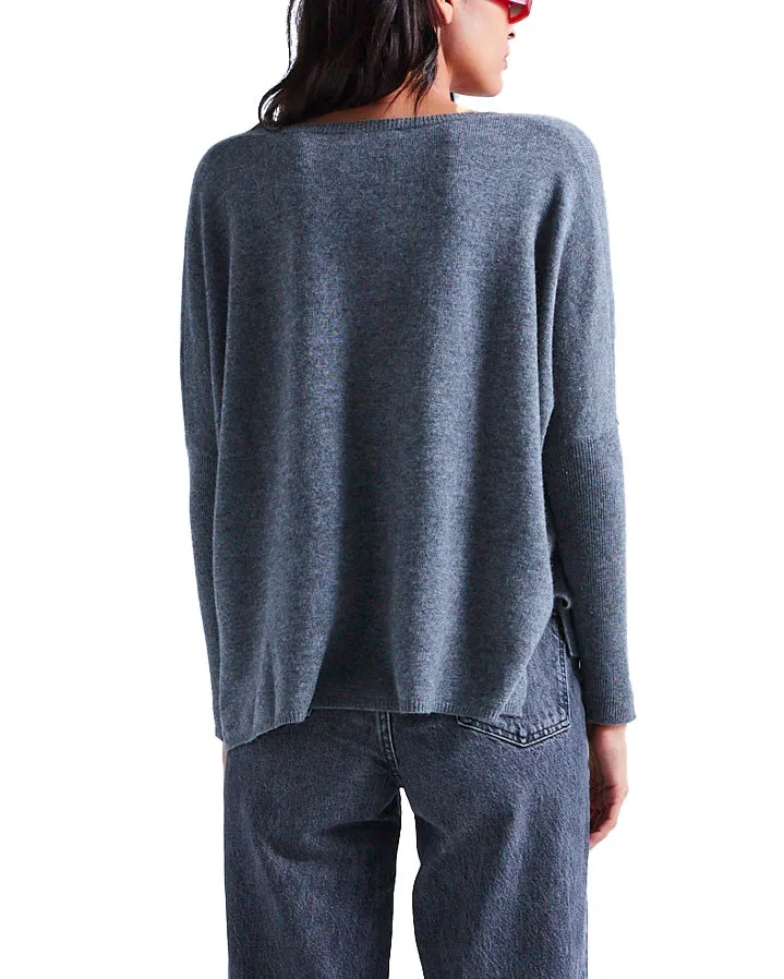 Maglione scollato cashmere grigio