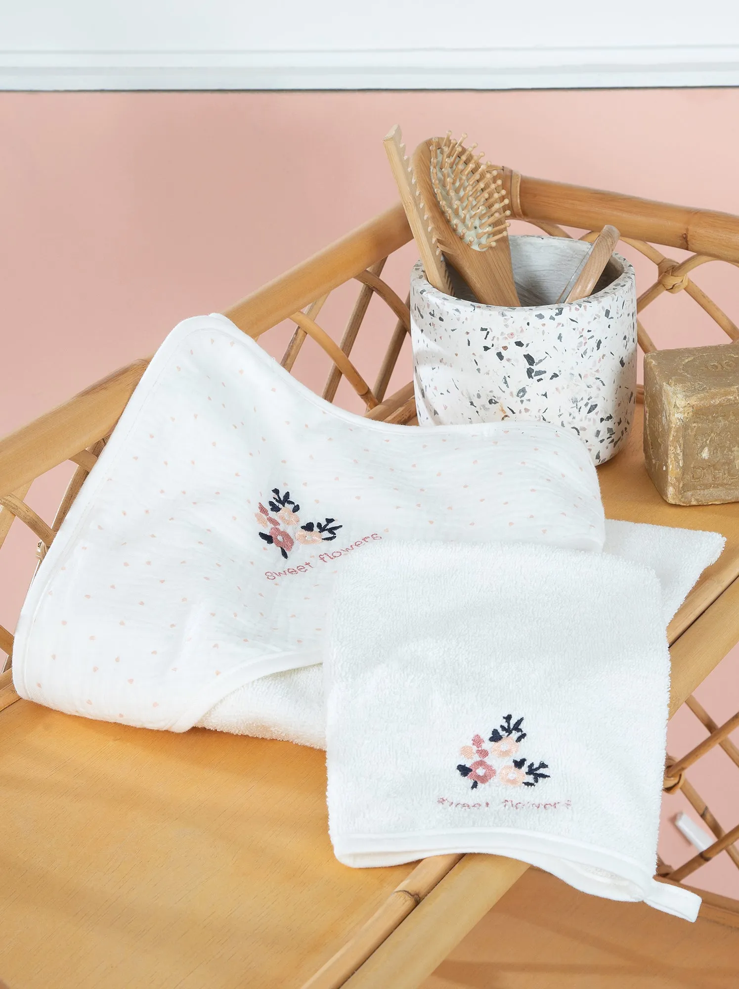 Mantella da bagno + guanto da bagno - 2 pezzi - BIANCO