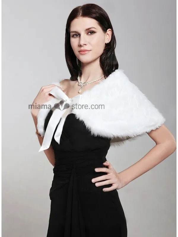 Mantella da Sposa in eco pelliccia con nastrino in raso
