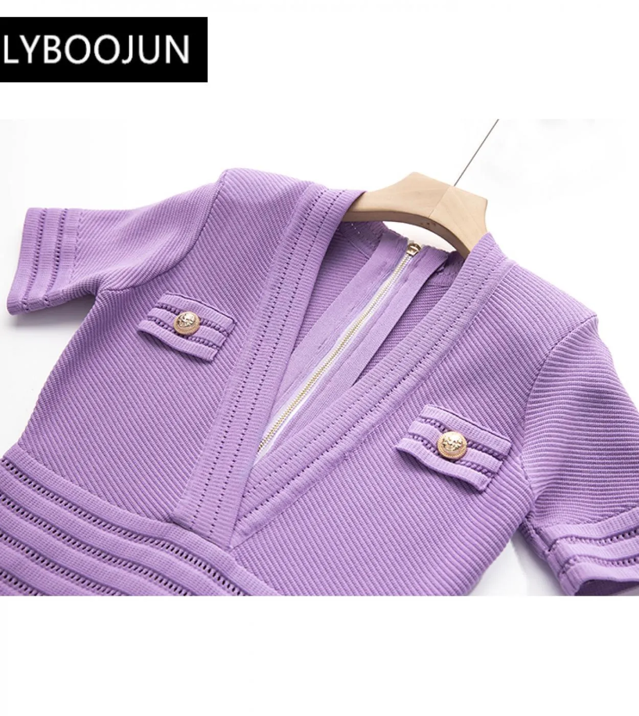 Marca Vneck manica corta guaina estiva maglia elastica tinta unita abiti viola per le donne 2022 elegante design di lusso di alt