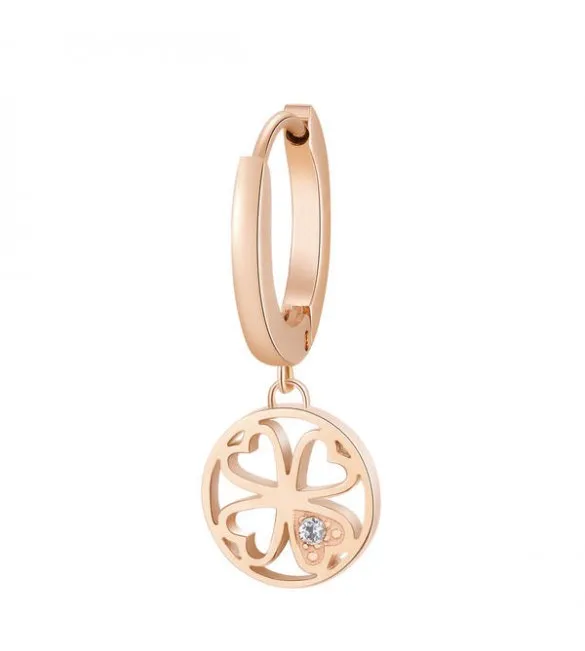 Mono Orecchino da Donna Gioielli Brosway Chakra in acciaio 316L pvd oro rosa Quadrifoglio bhke003