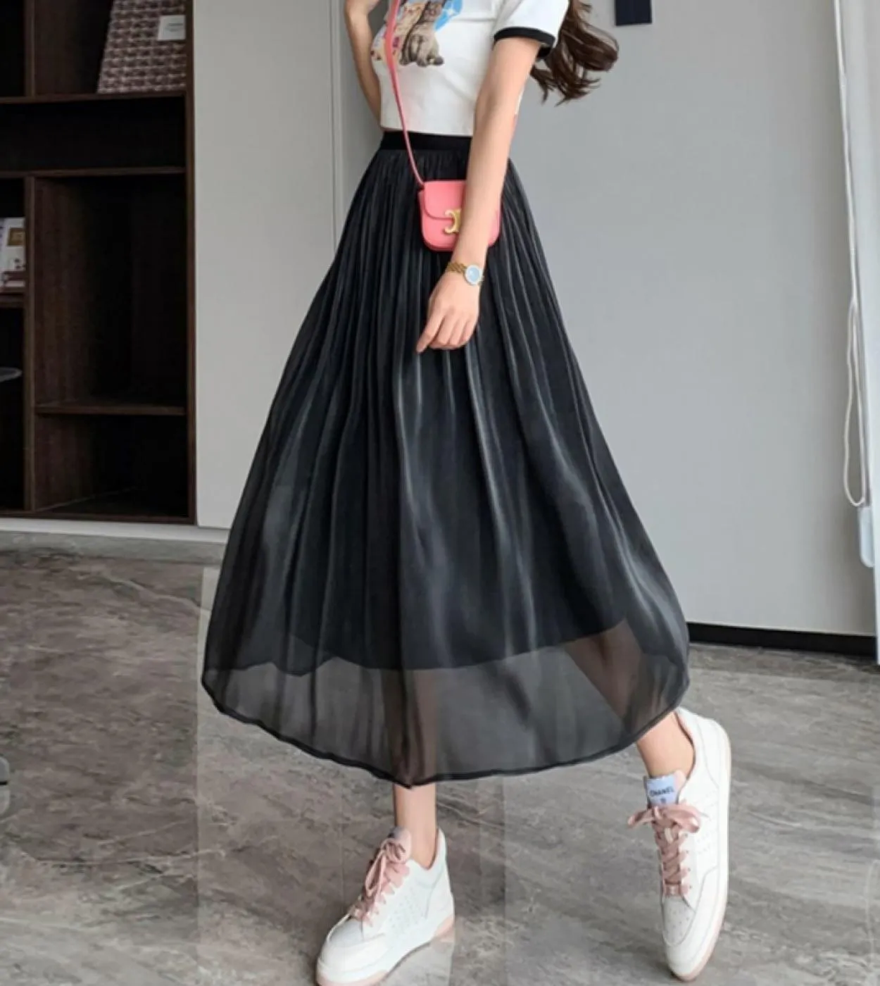 Moukyun Tulle Streamer Gonna a rete Estate Moda donna Una linea Gonne lunghe rosa Donna Casual Elegante Pieghe Faldas Muj