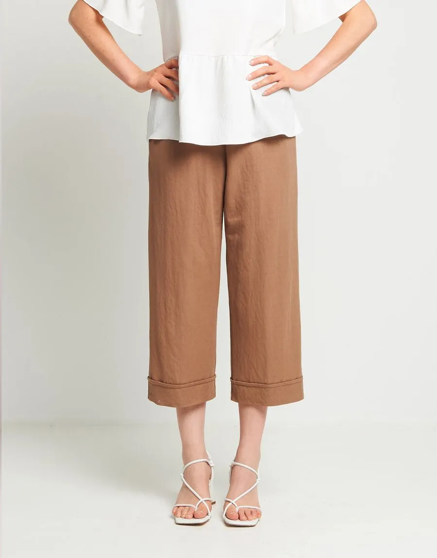 Pantalone palazzo cropped con risvolto