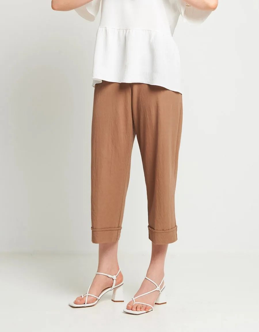 Pantalone palazzo cropped con risvolto