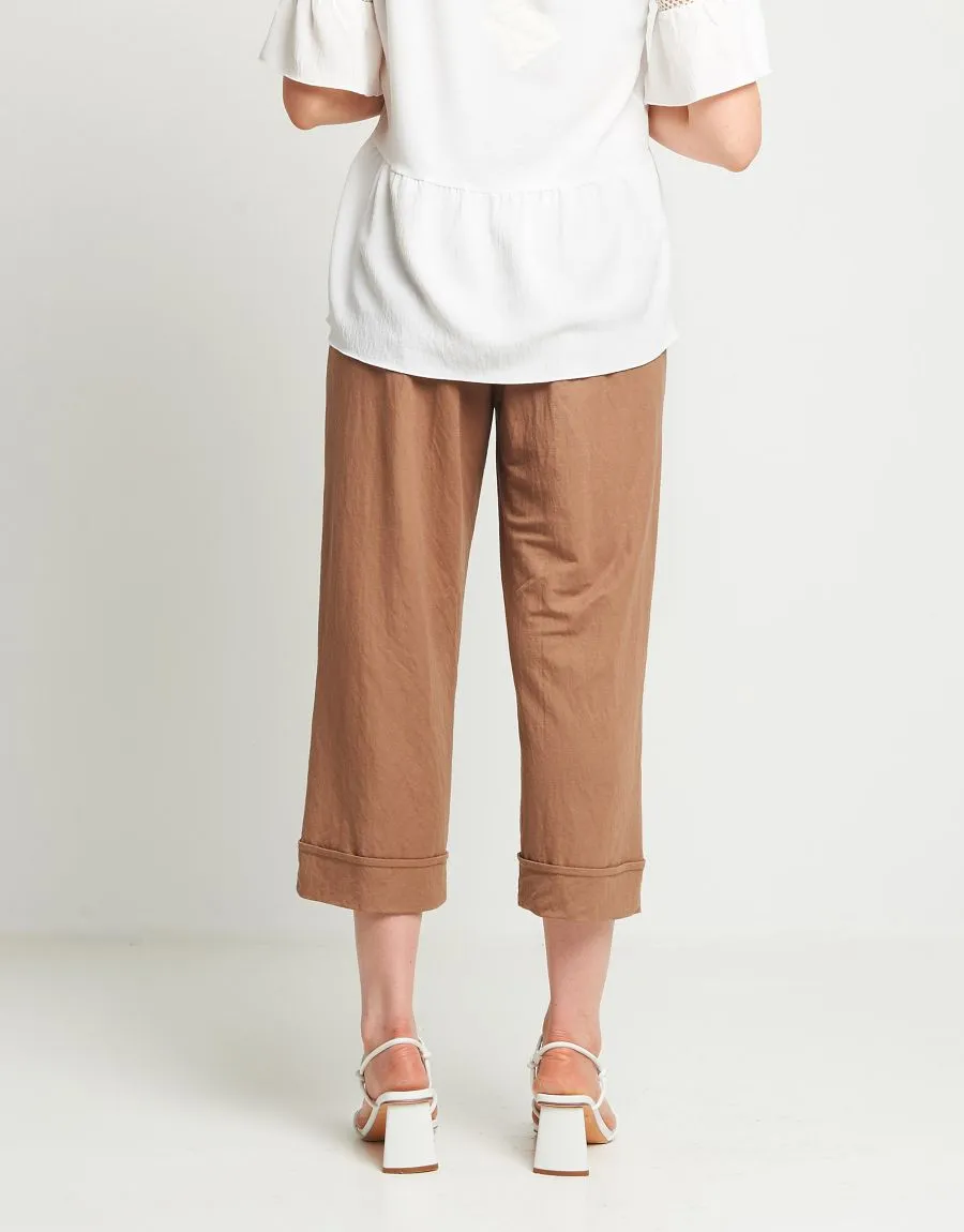 Pantalone palazzo cropped con risvolto