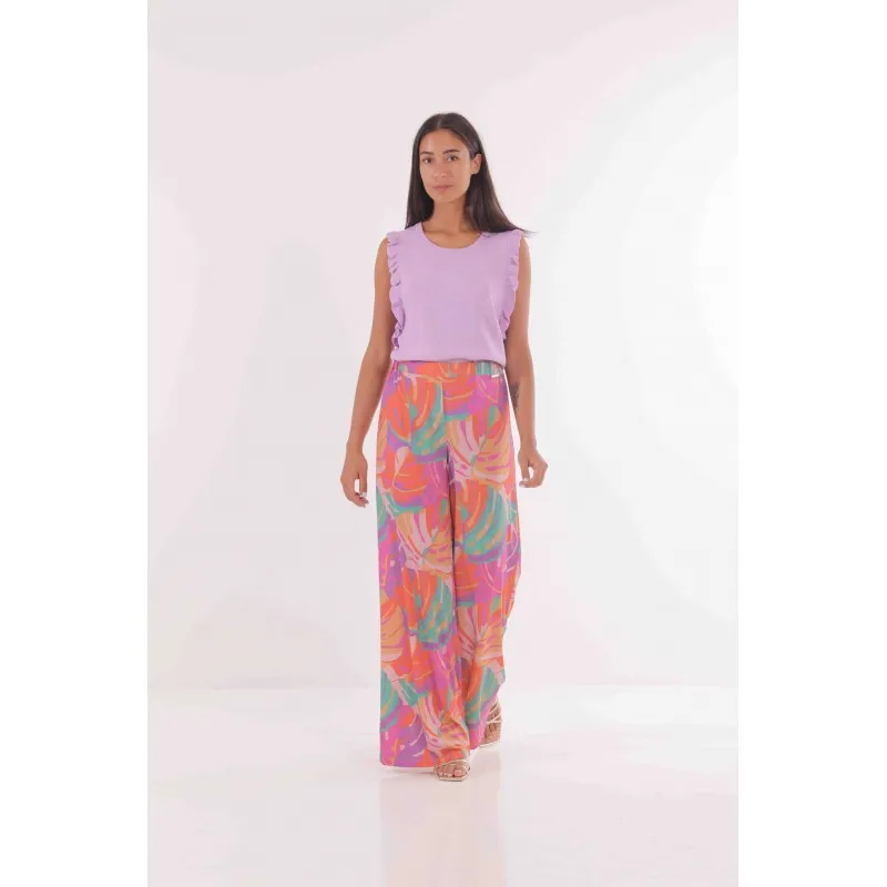 PANTALONE PALAZZO FANTASIA IN ITY ARANCIO/MENTA