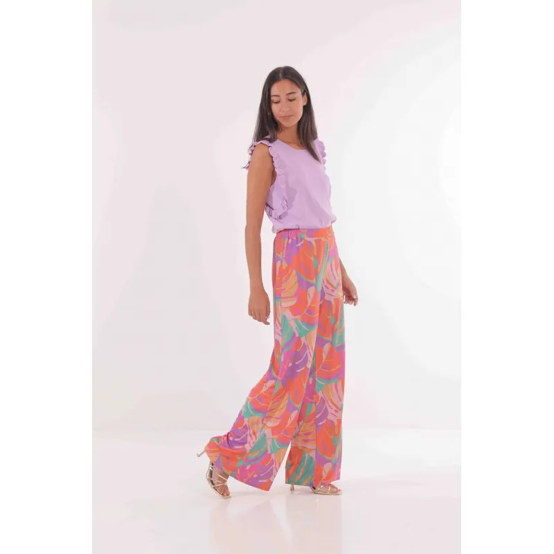 PANTALONE PALAZZO FANTASIA IN ITY ARANCIO/MENTA
