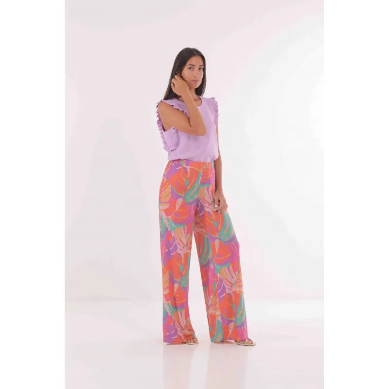 PANTALONE PALAZZO FANTASIA IN ITY ARANCIO/MENTA