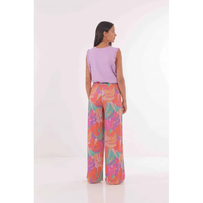 PANTALONE PALAZZO FANTASIA IN ITY ARANCIO/MENTA
