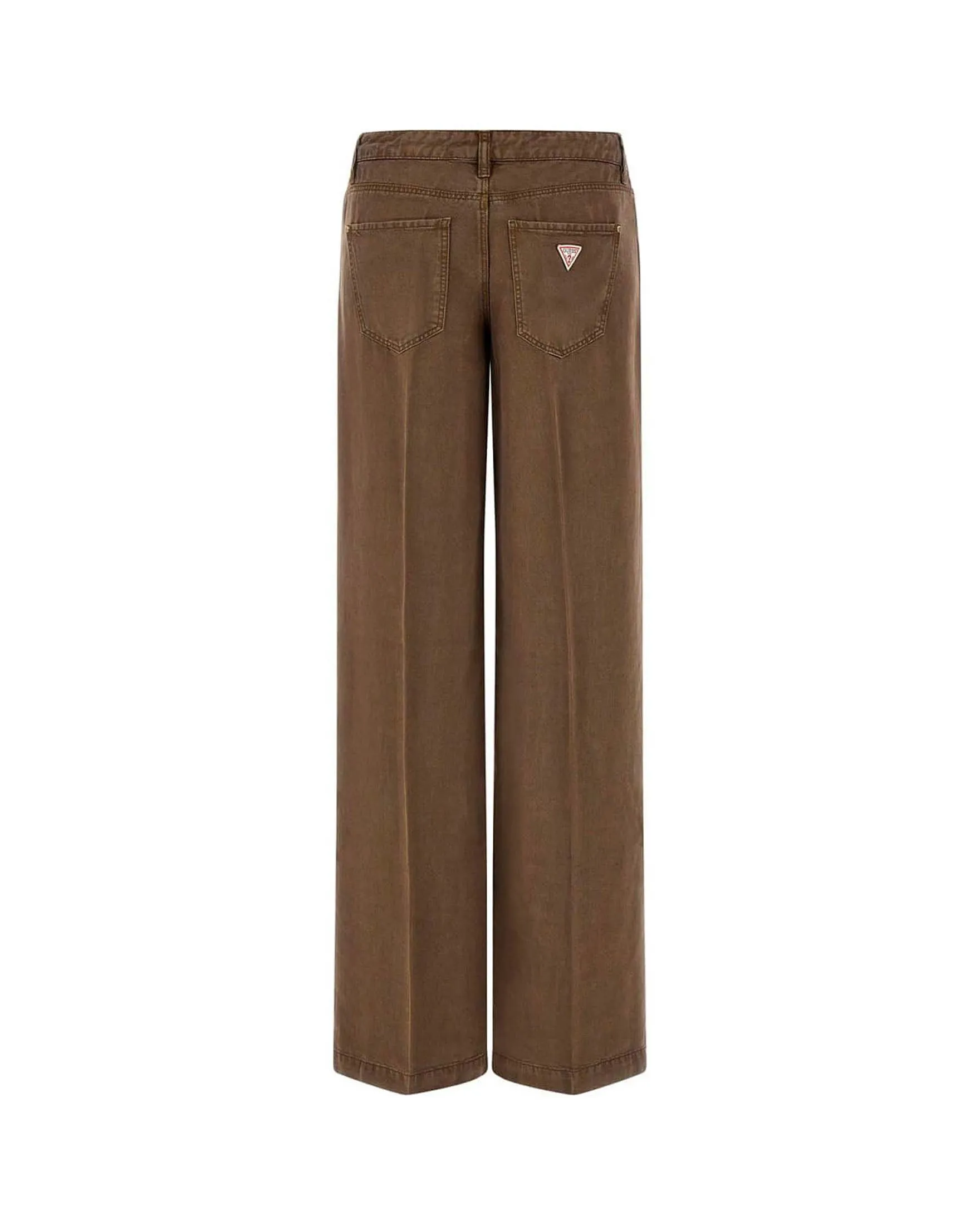 Pantaloni cinque tasche wide leg color fango a vita bassa in denim di Tencel