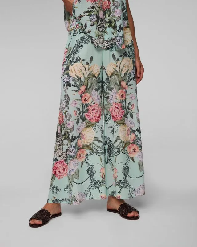 Pantaloni larghi in seta a fiori da donna Camilla