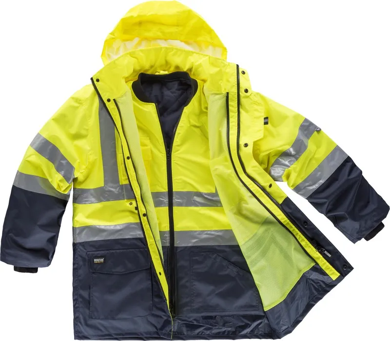 Parka 5 in 1 ad alta visibilità: gilet rimovibile e impermeabile EN471 Navy Yellow AV