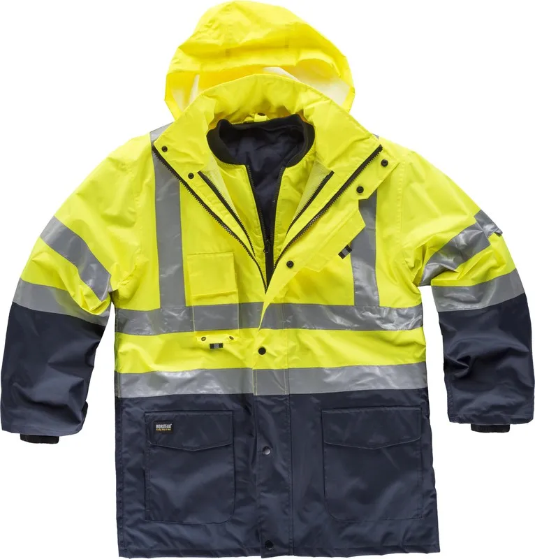Parka 5 in 1 ad alta visibilità: gilet rimovibile e impermeabile EN471 Navy Yellow AV