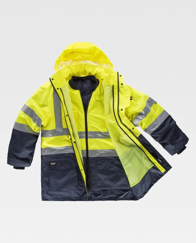 Parka 5 in 1 ad alta visibilità: gilet rimovibile e impermeabile EN471 Navy Yellow AV