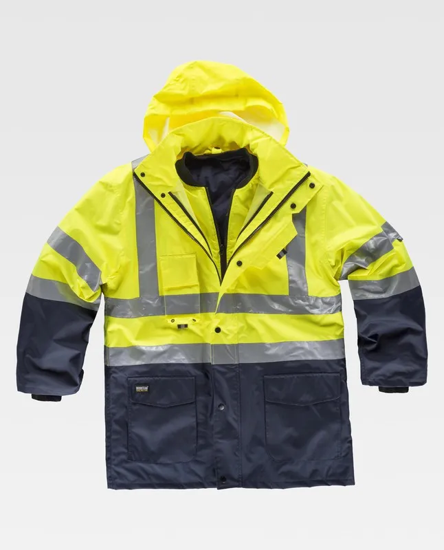 Parka 5 in 1 ad alta visibilità: gilet rimovibile e impermeabile EN471 Navy Yellow AV
