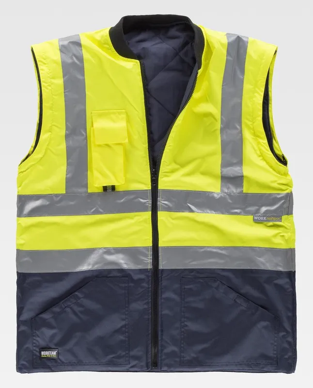 Parka 5 in 1 ad alta visibilità: gilet rimovibile e impermeabile EN471 Navy Yellow AV