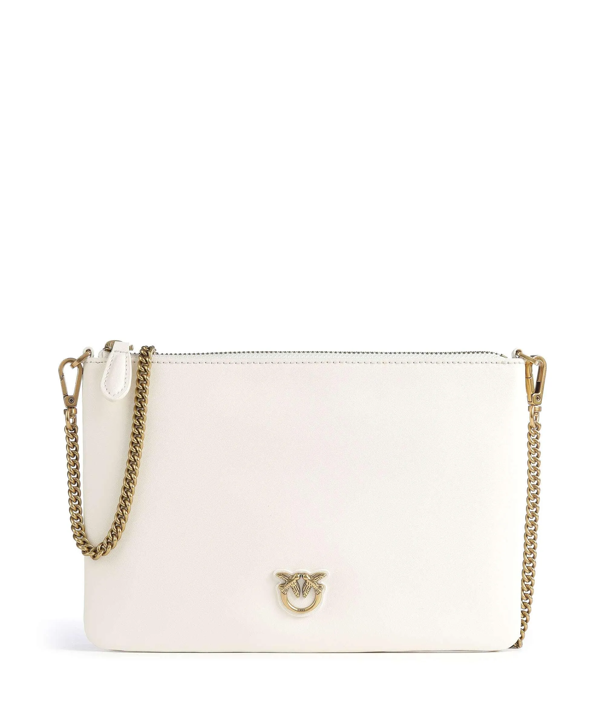  Pinko Flat Classic Borsa a tracolla pelle di vacchetta finemente grana avorio  