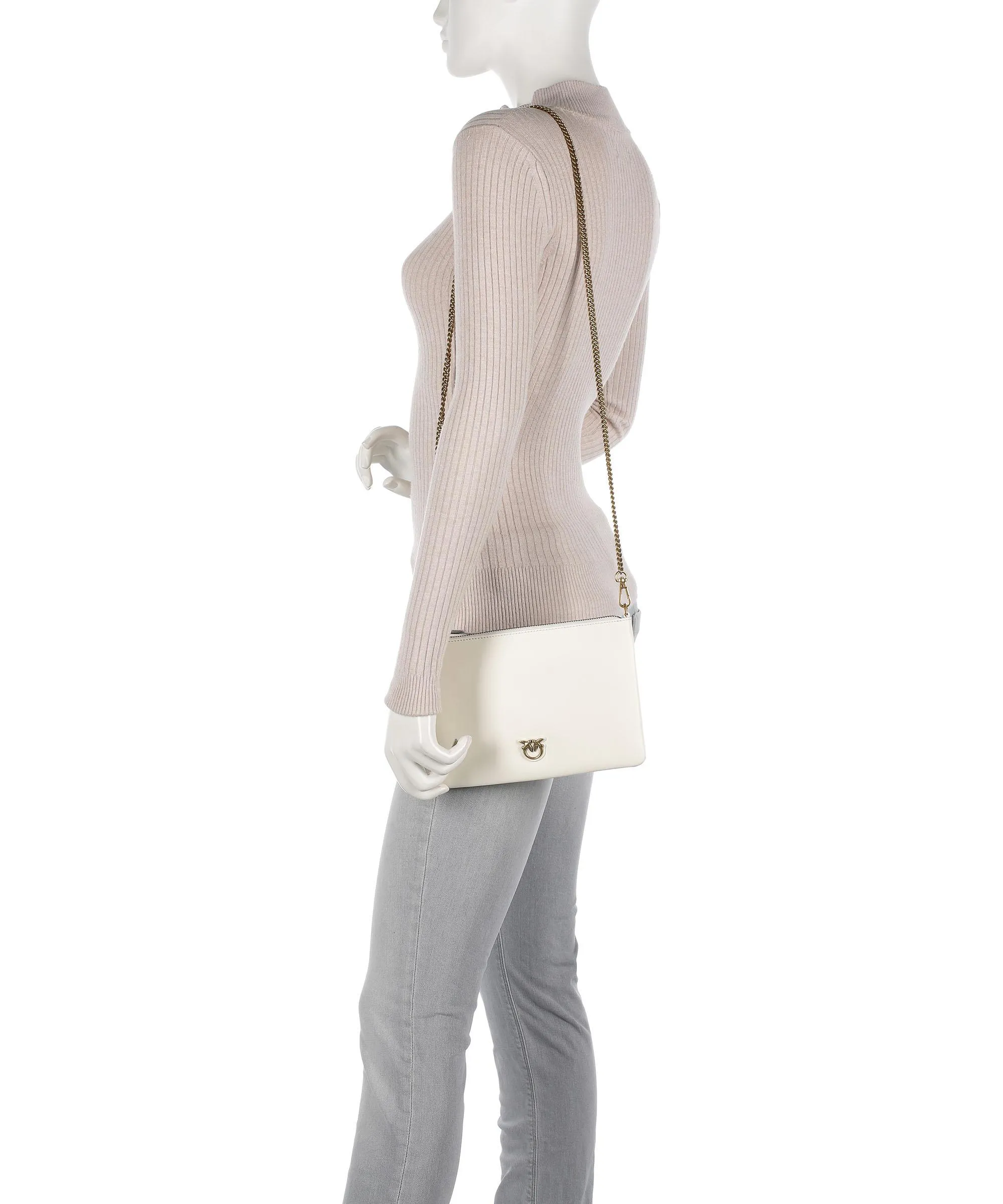  Pinko Flat Classic Borsa a tracolla pelle di vacchetta finemente grana avorio  