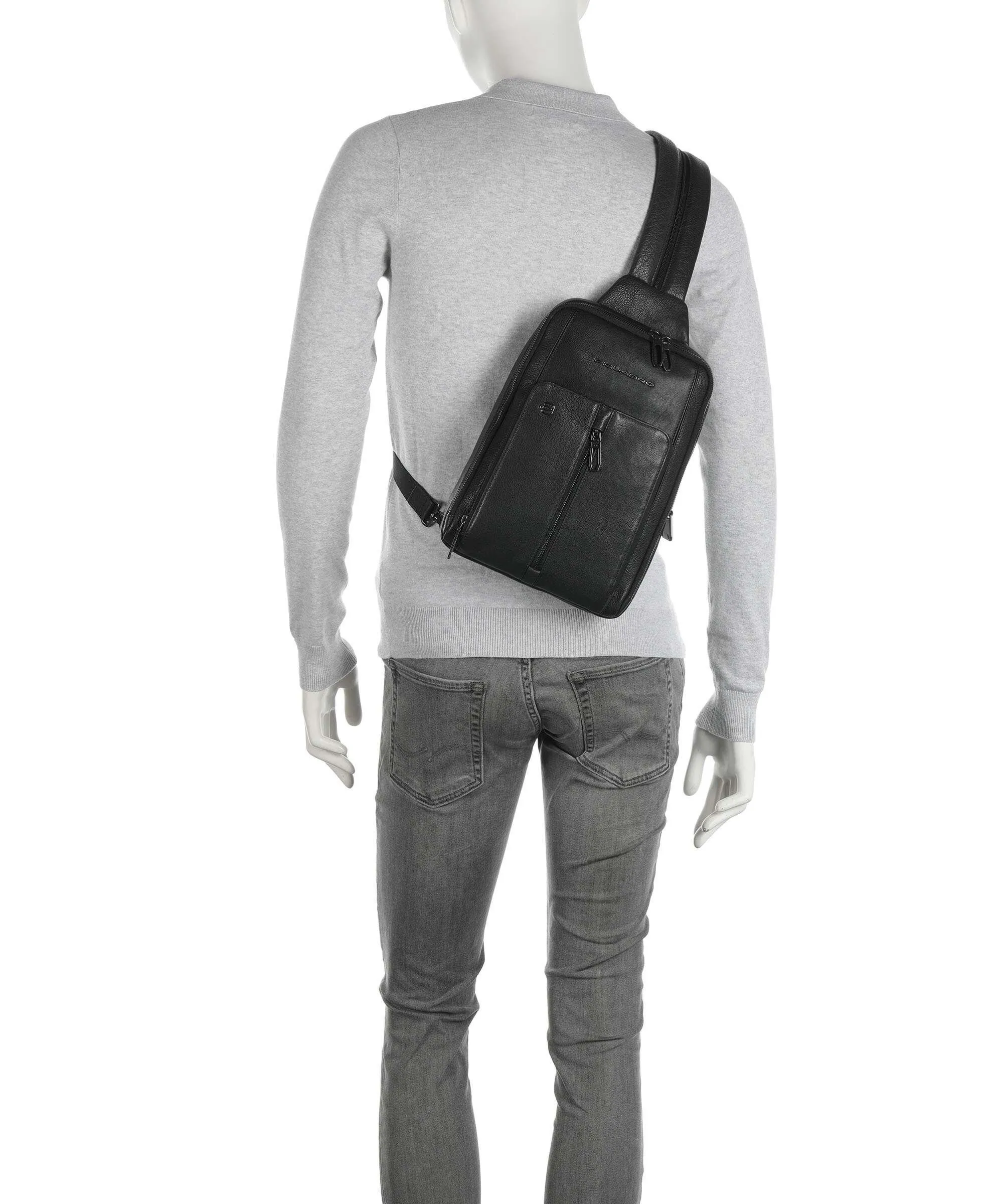  Piquadro Wollem Borsa sling 10″ pelle di vacchetta grana nero  