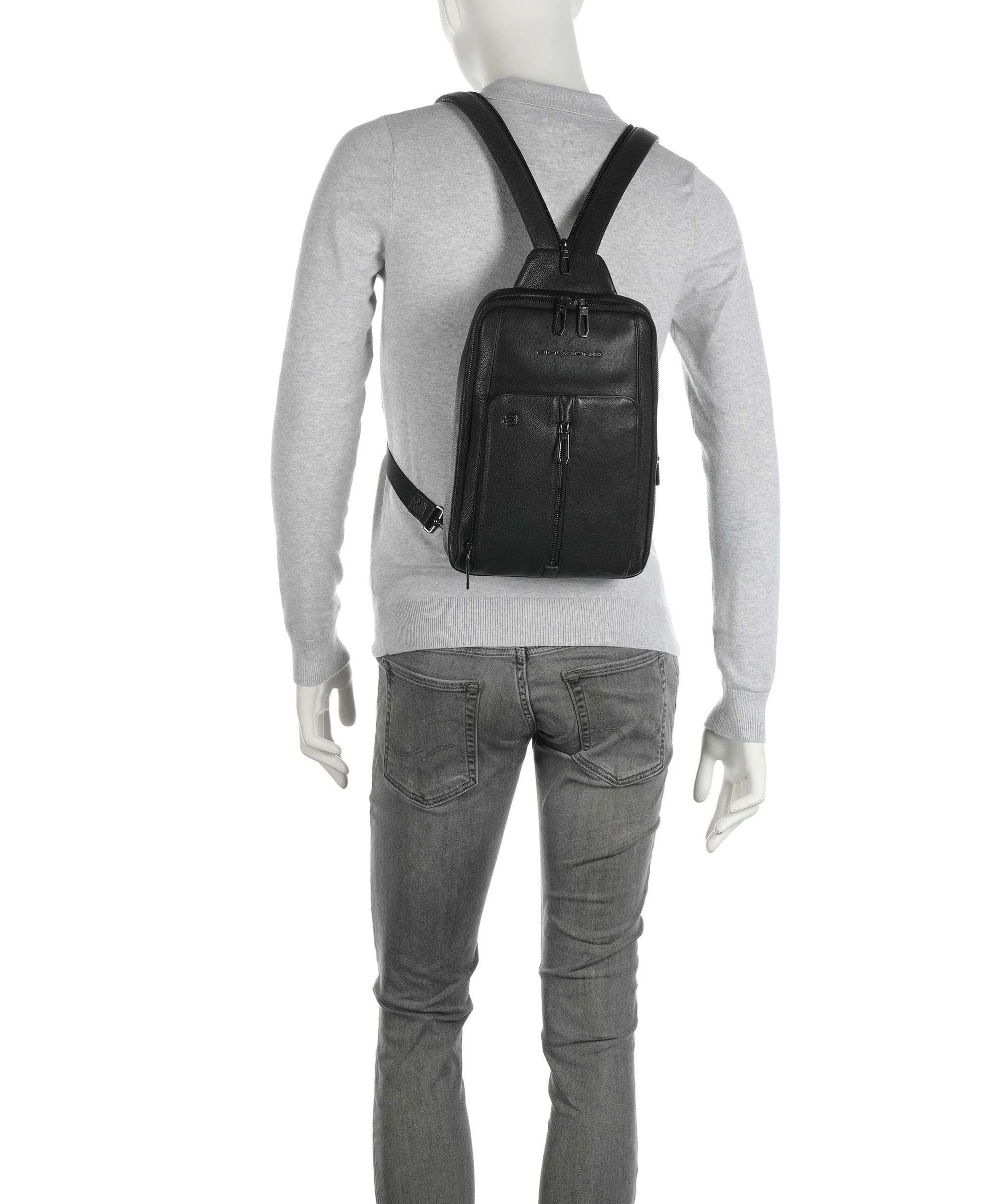  Piquadro Wollem Borsa sling 10″ pelle di vacchetta grana nero  