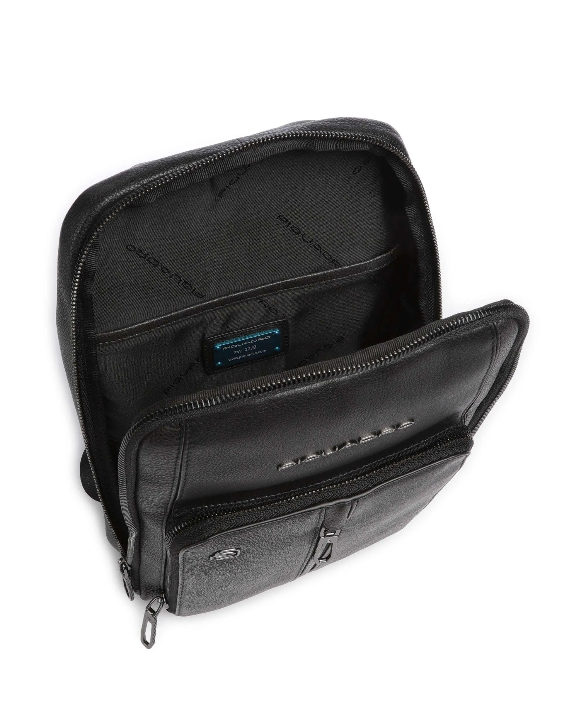 Piquadro Wollem Borsa sling 10″ pelle di vacchetta grana nero  