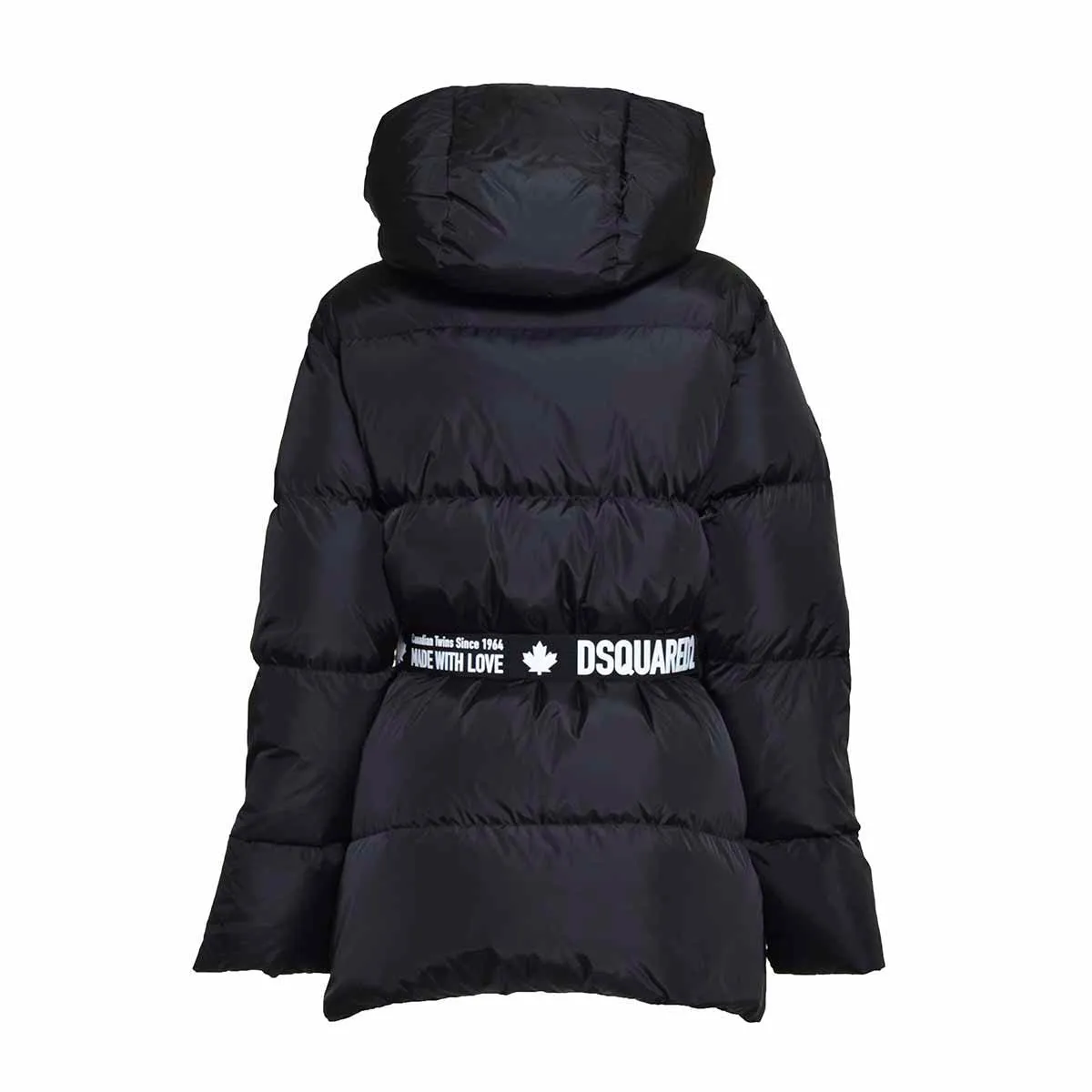 Piumino con cappuccio e cintura logo Dsquared2