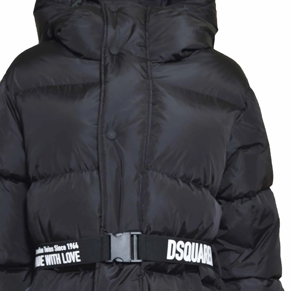 Piumino con cappuccio e cintura logo Dsquared2