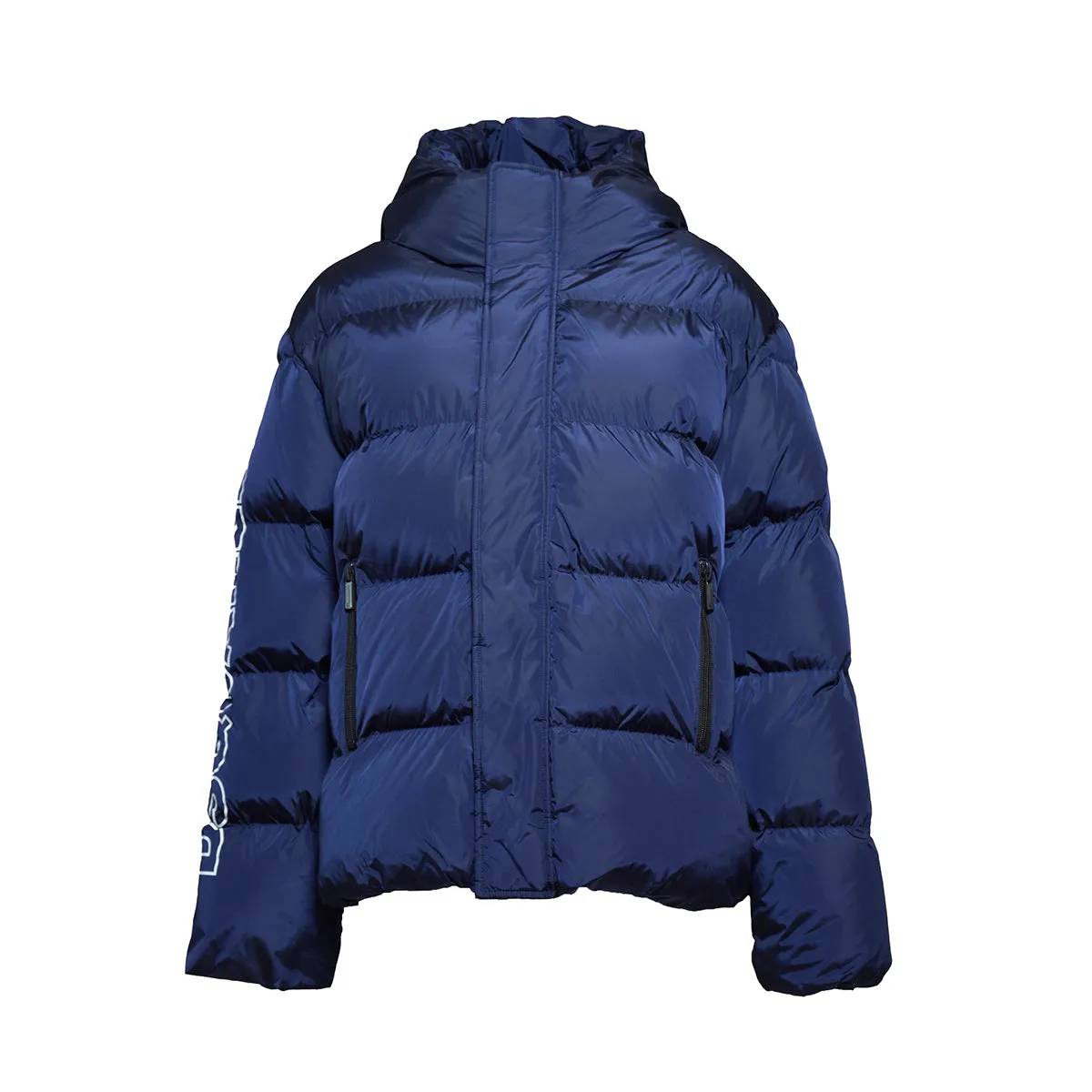 Piumino corto blu trapuntato con cappuccio e stampa logo Dsquared2