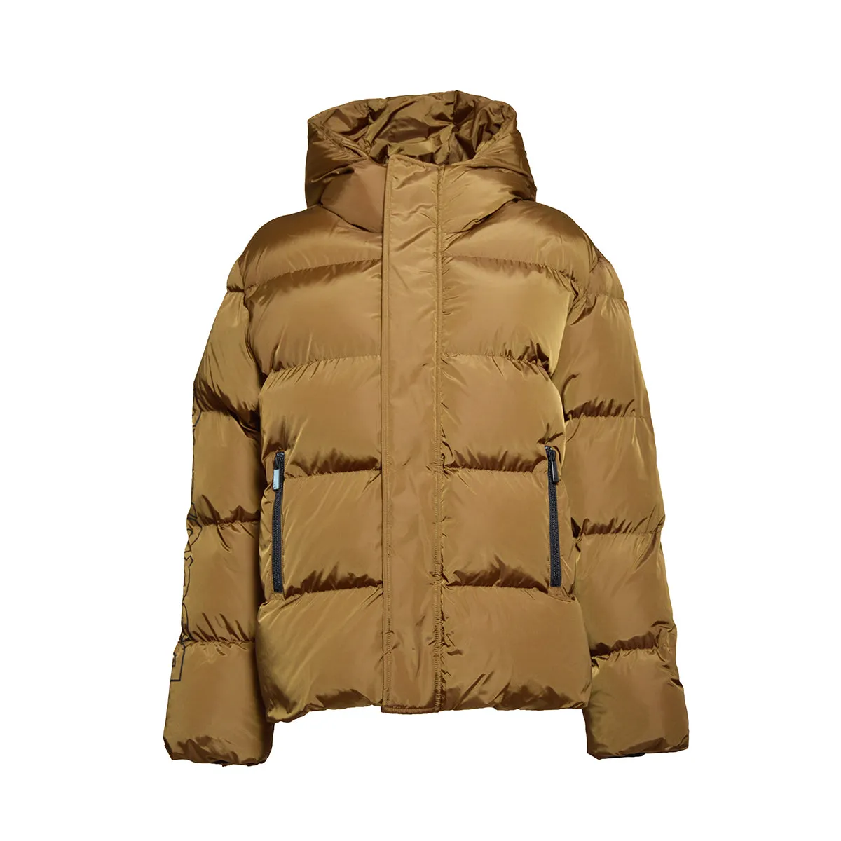Piumino corto cammello trapuntato con cappuccio e stampa logo Dsquared2