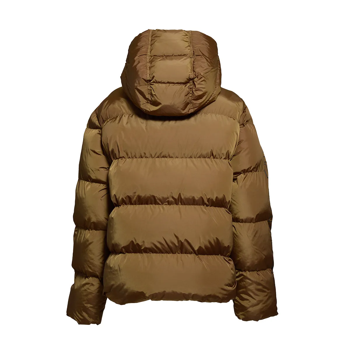 Piumino corto cammello trapuntato con cappuccio e stampa logo Dsquared2