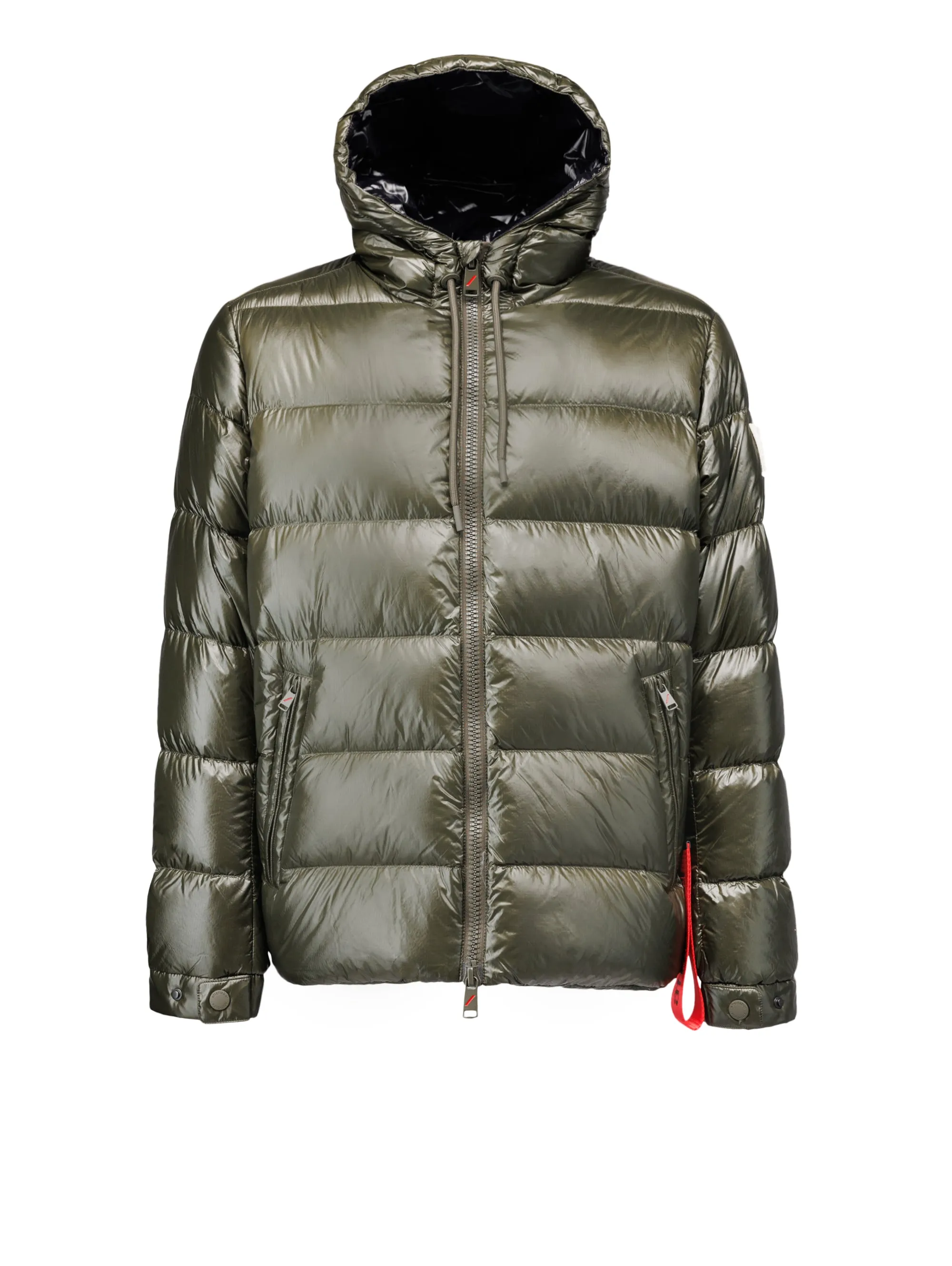 Piumino Corto con Cappuccio in Nylon Lucido Verde