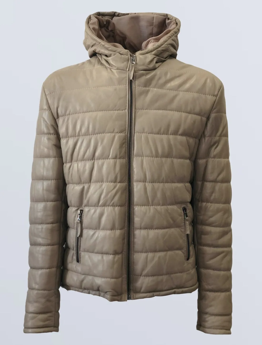 PIUMINO IN PELLE UOMO NUDE CON CAPPUCCIO