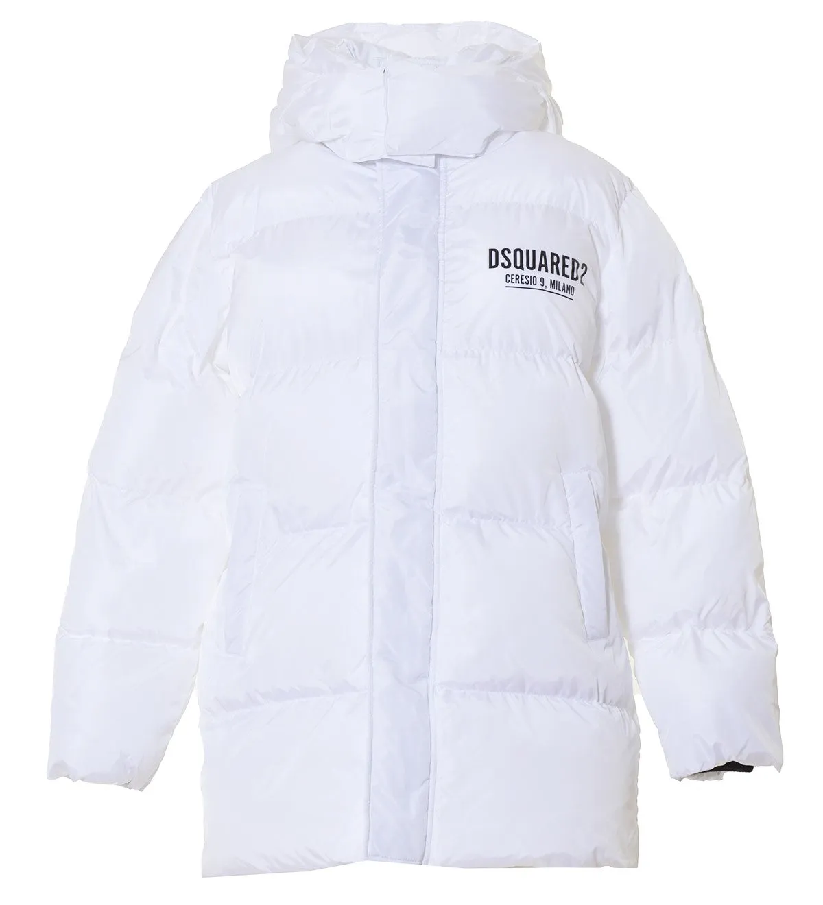 Piumino lungo trapuntato bianco con stampa logo Ceresio 9 Dsquared2 Junior