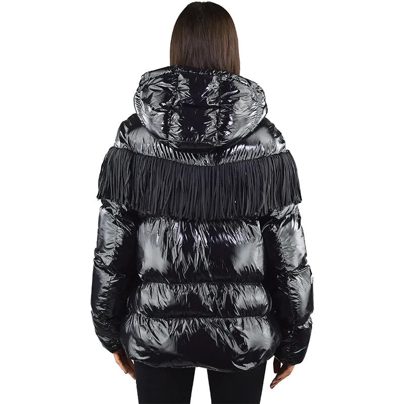 Piumino PINKO Donato Caban in Crystal Nylon con Frange Nero