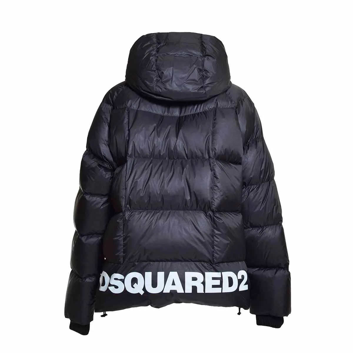 Piumino Puff Kaban nero corto con cappuccio e logo posteriore Dsquared2