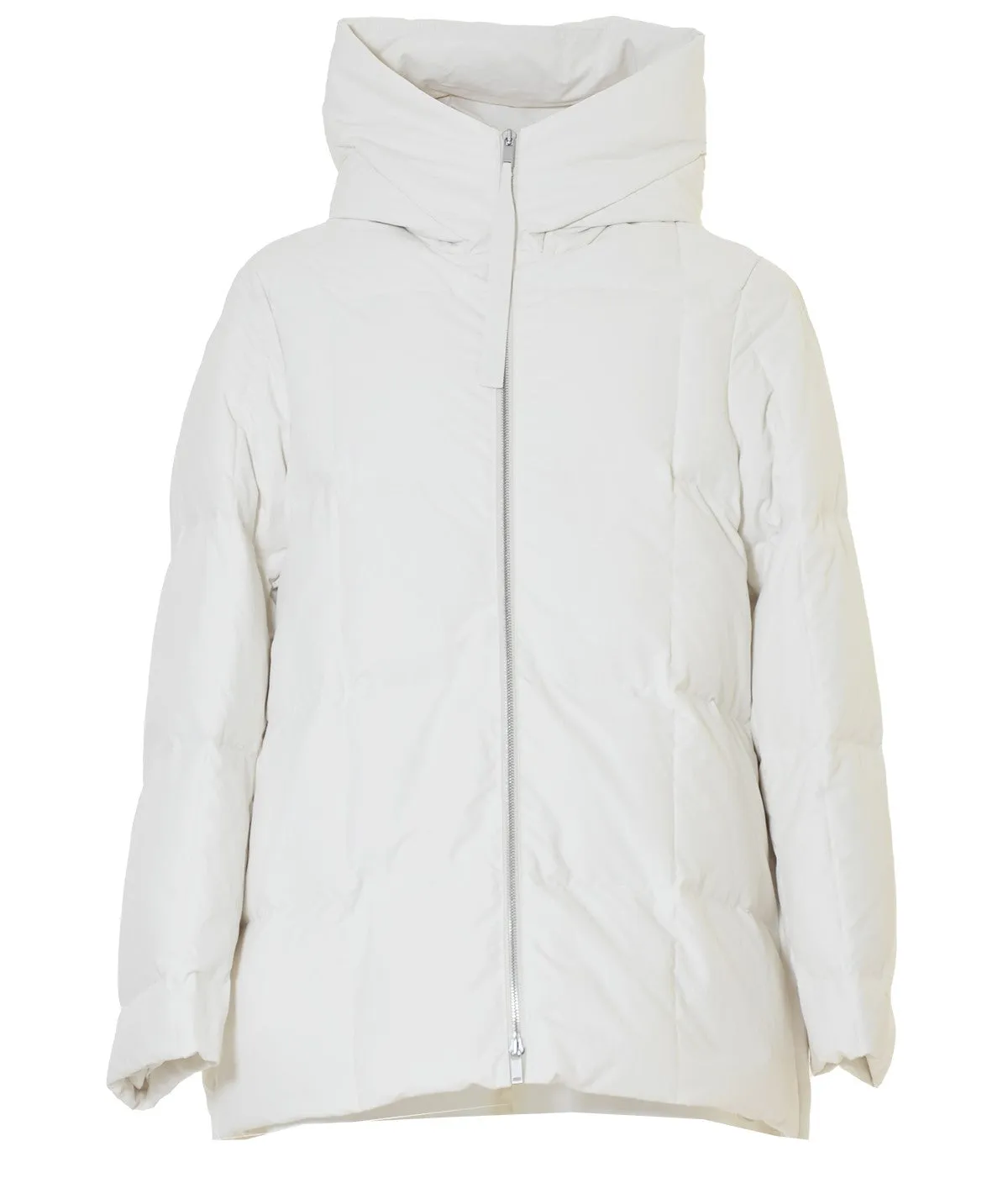 Piumino trapuntato lungo con cappuccio bianco Jil Sander