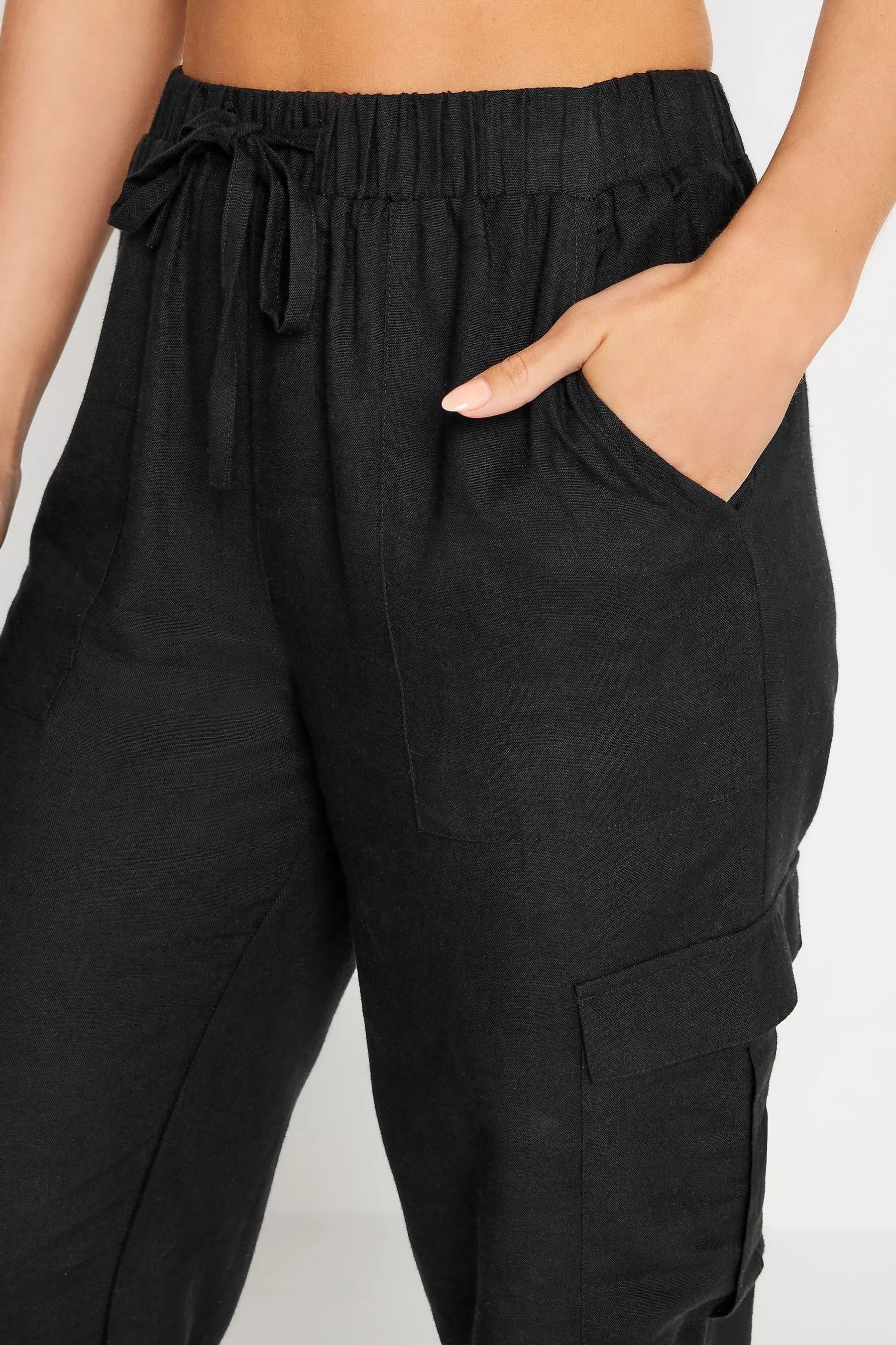 PixieGirl Petite - Pantaloni cargo in lino con elastico sul fondo