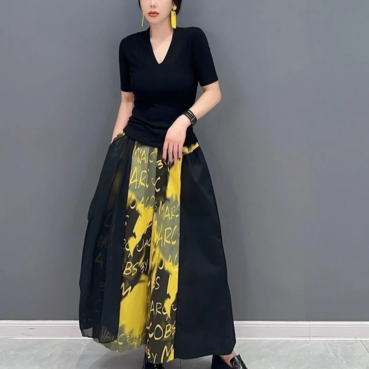 Qing Mo 2023 Primavera Estate Nuova tendenza della moda Gonna con schermo a contrasto Abito da donna dimagrante Zxf1476