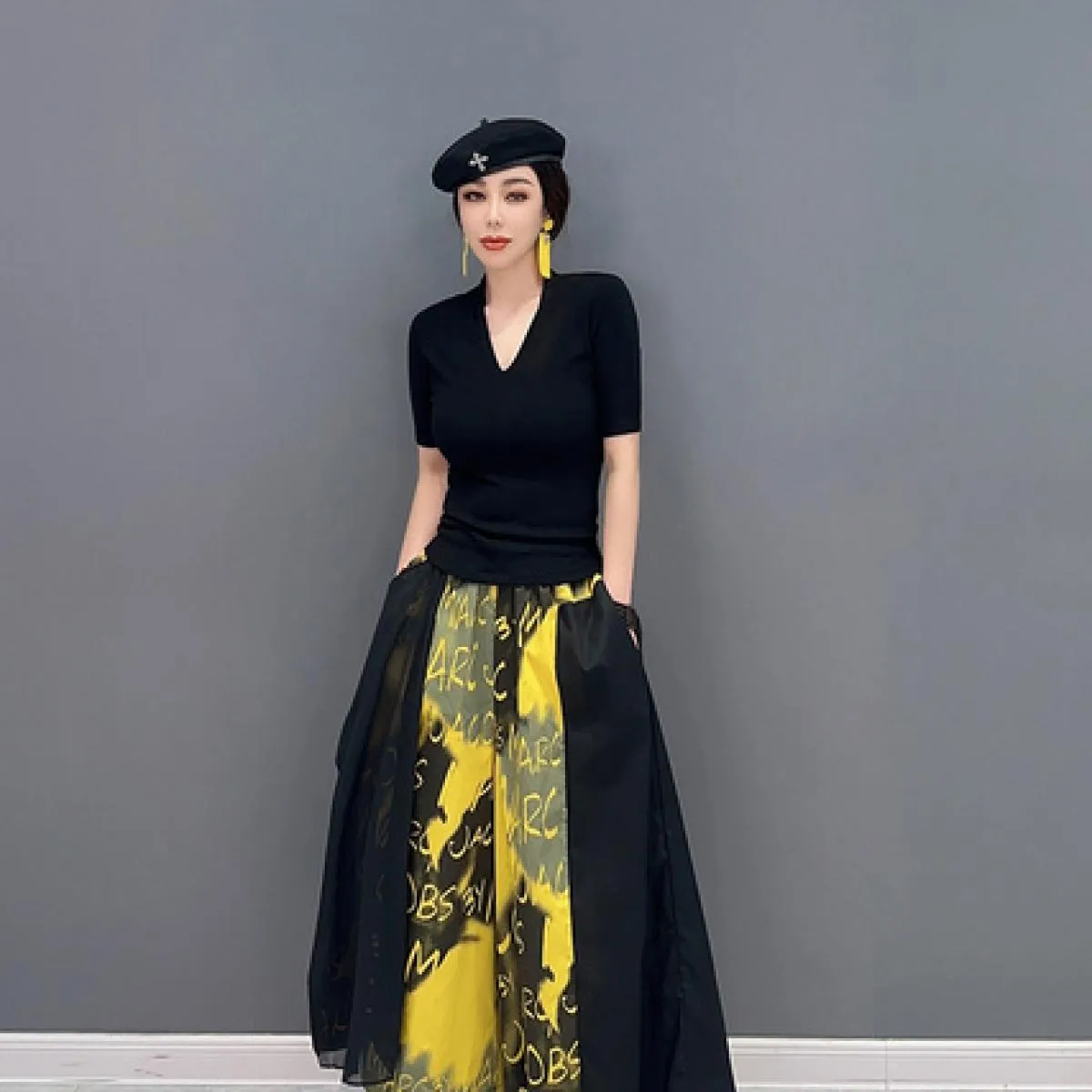 Qing Mo 2023 Primavera Estate Nuova tendenza della moda Gonna con schermo a contrasto Abito da donna dimagrante Zxf1476