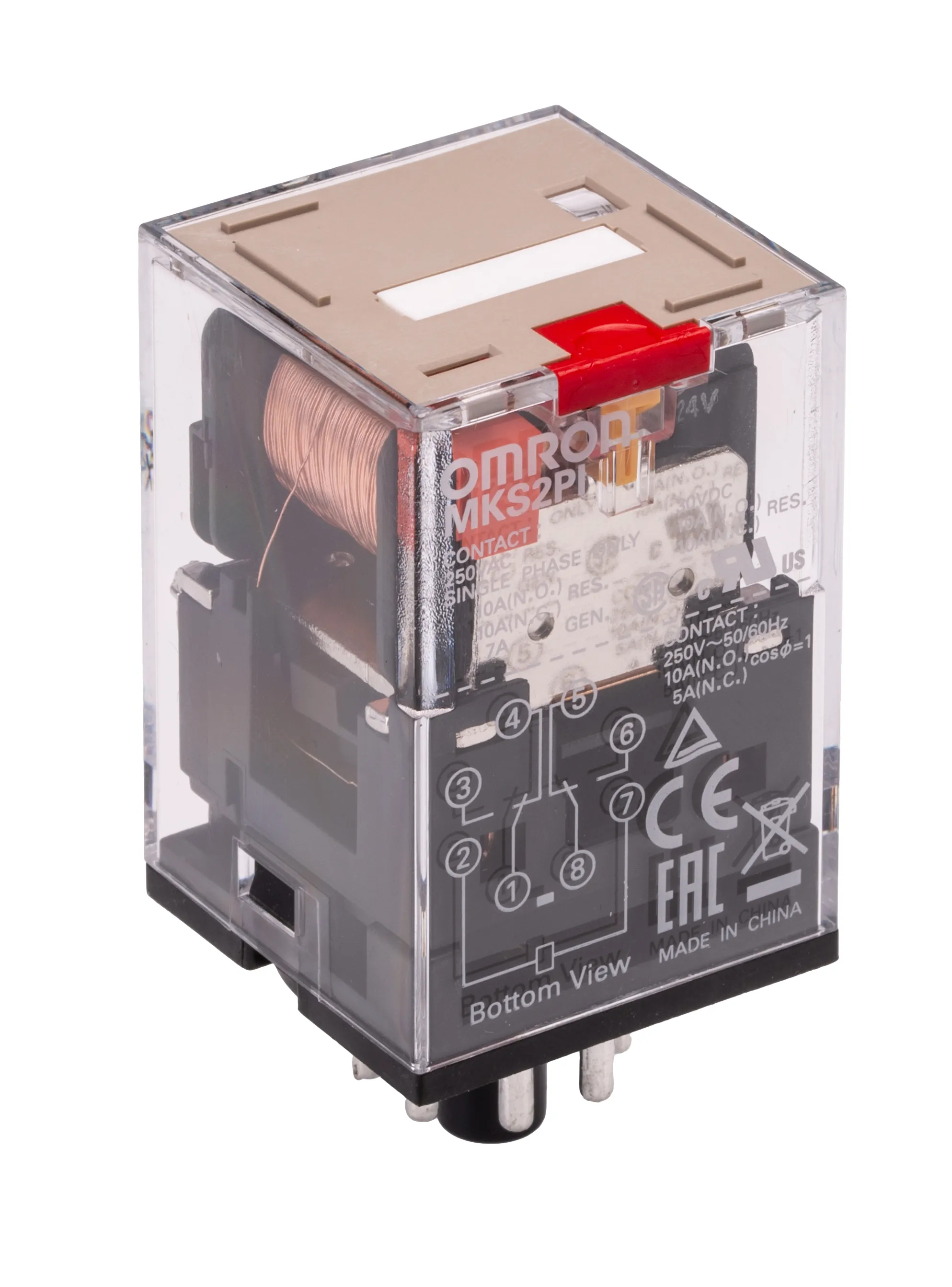 Relè Omron serie MKS, DPDT, bobina 24V ca, A innesto