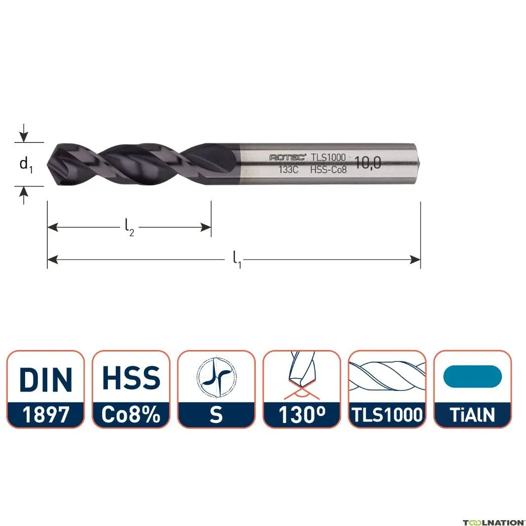 Rotec 133.1650C Punta per lamiera HSS-E, DIN1897, tipo TLS1000, TiAlN, Ø16,5